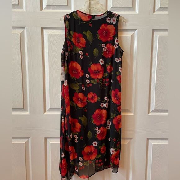 BLACK SLEEVELESS DRESS WIRH BLACK CHIFFON FLOWER PRNT SLEEVELESS DUSTER 1X - Picture 7 of 8